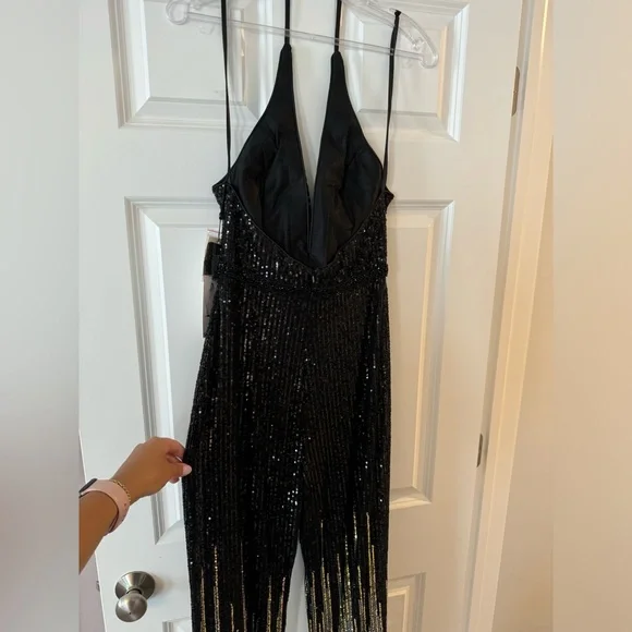 Alyce Paris Black and Gold Sequin Jumpsuit - Picture 6 of 9